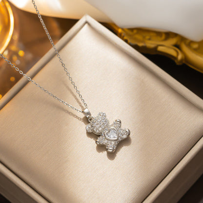 Heart Bear Pendant Necklace - Fashionable Zircon Jewelry