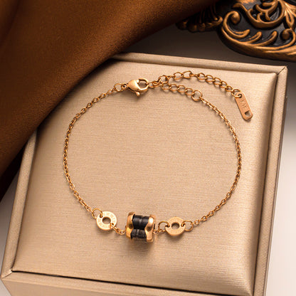 Pulseira Elegante de Diamante em Aço Titânio - Ouro Rosa 
