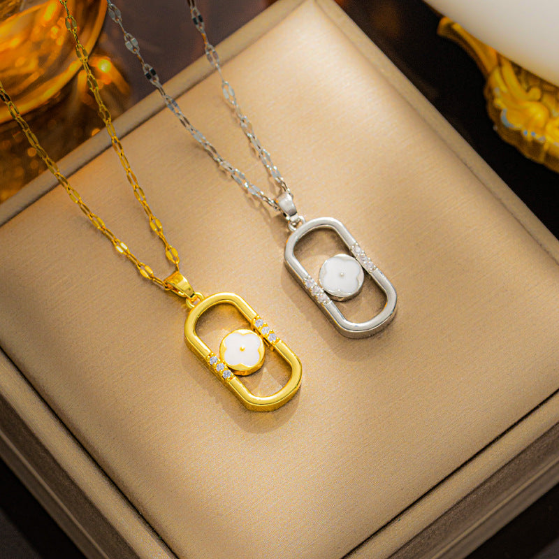 Geometric Oval Pendant Necklace, Stainless Steel