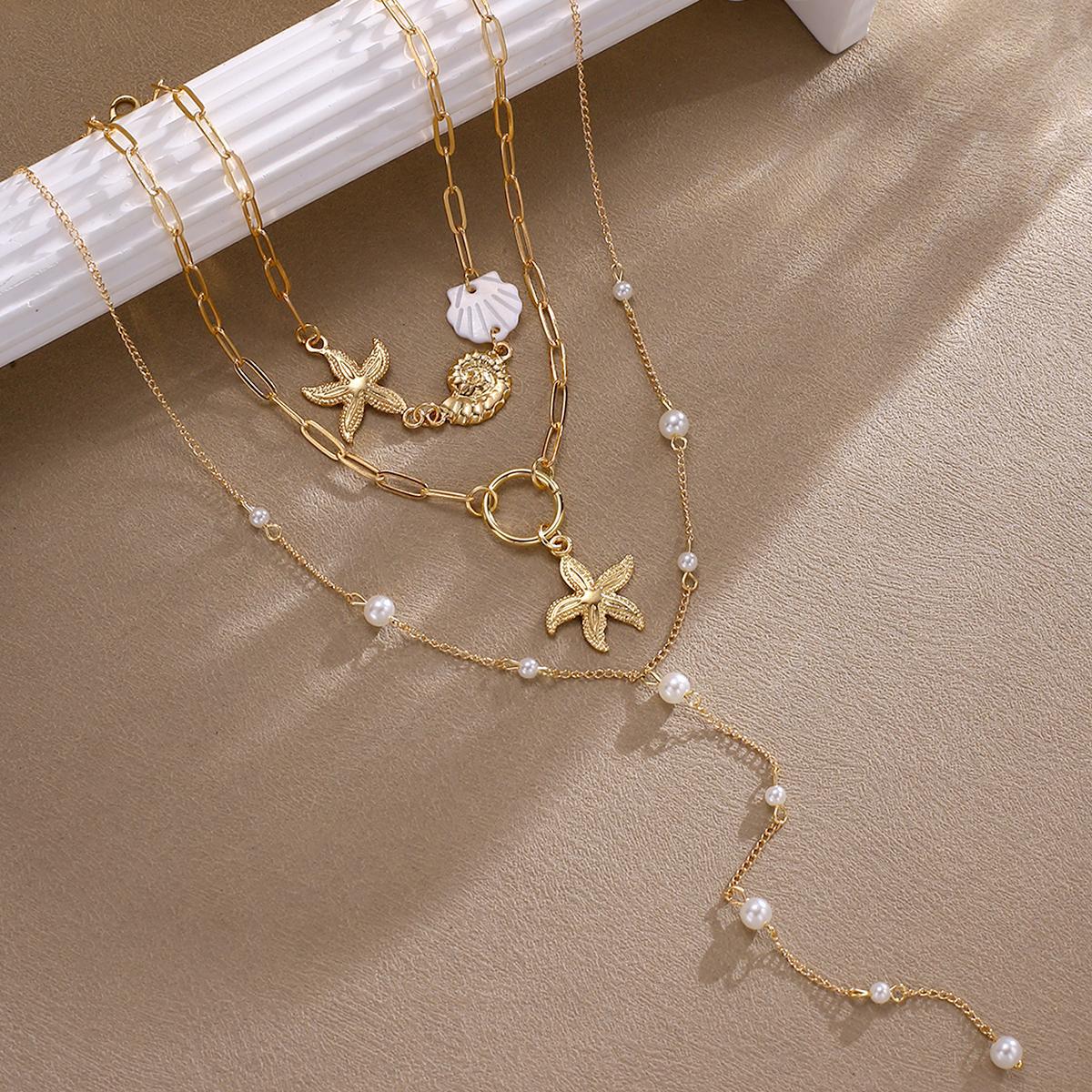 Starfish Shell Pearl Necklace Set