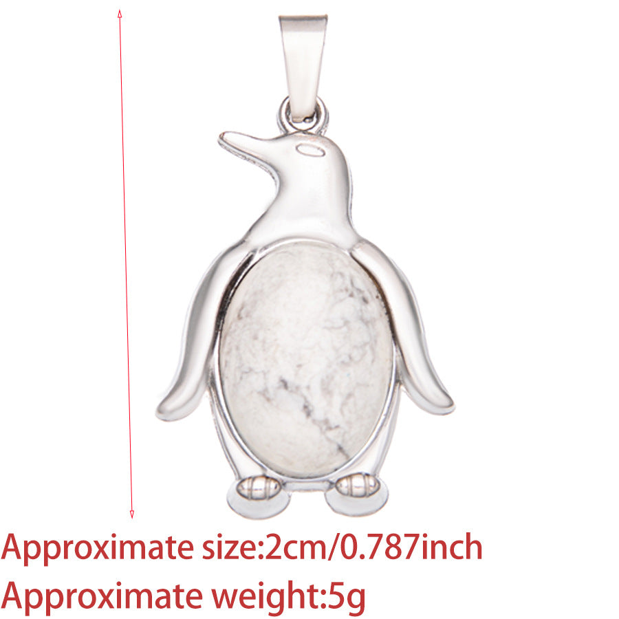 Agate alloy penguin inlaid gemstone crystal pendant