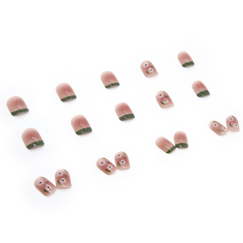 Short Thin Nail Stickers Wearable Green Floral Bulk Wholesale
