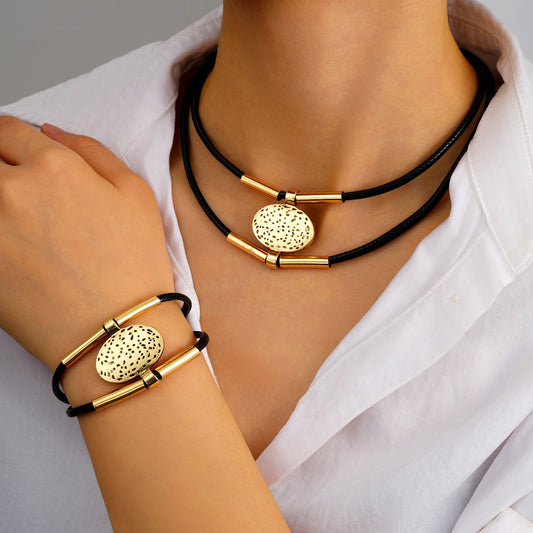 Ethnic Double-Layer Necklace & Bracelet Set
