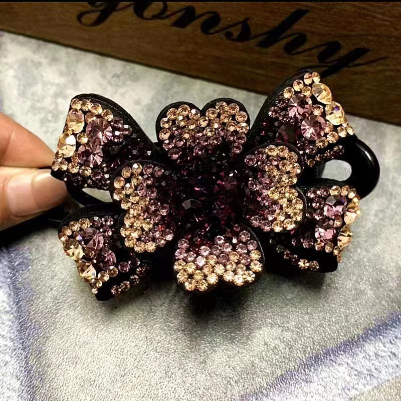Horquilla con forma de pico de pato y mariposa tridimensional con diamantes de imitación 