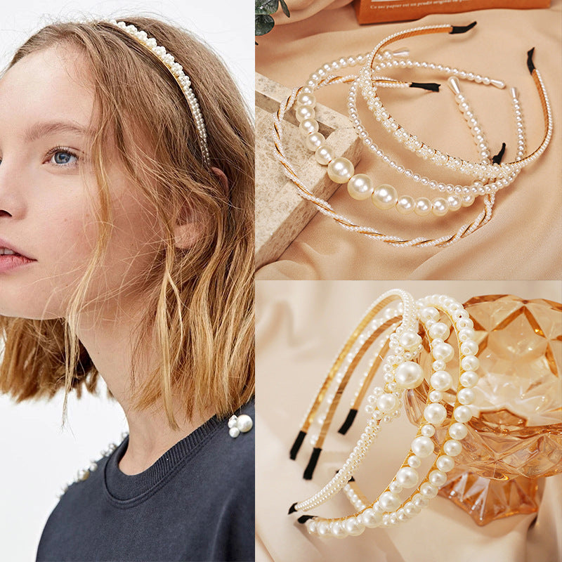 Diadema retro de perlas para mujer 