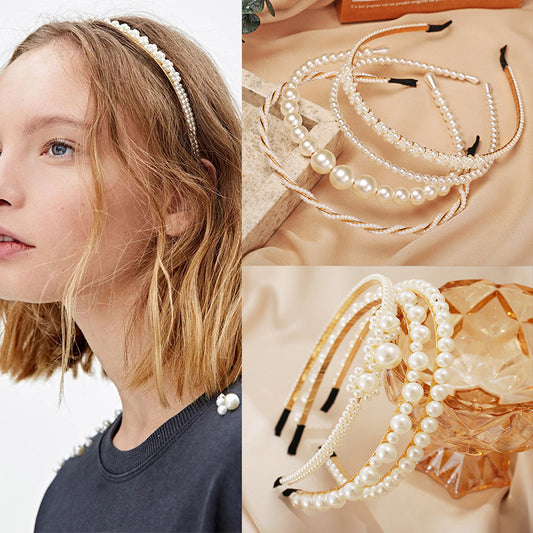 Diadema retro de perlas para mujer 