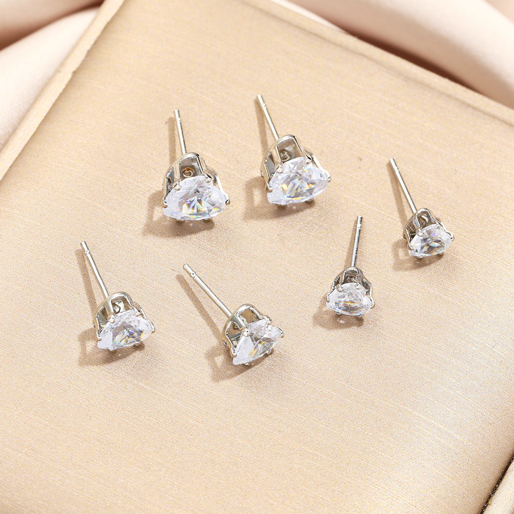 3 pairs of rhinestone earrings, small heart earrings