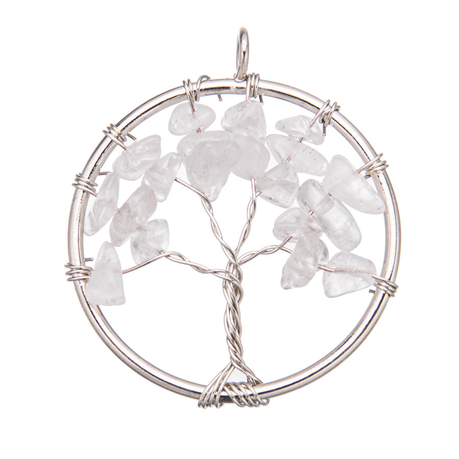 Joia de cascalho de cristal natural com pingente de árvore da vida 