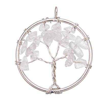 Joia de cascalho de cristal natural com pingente de árvore da vida 