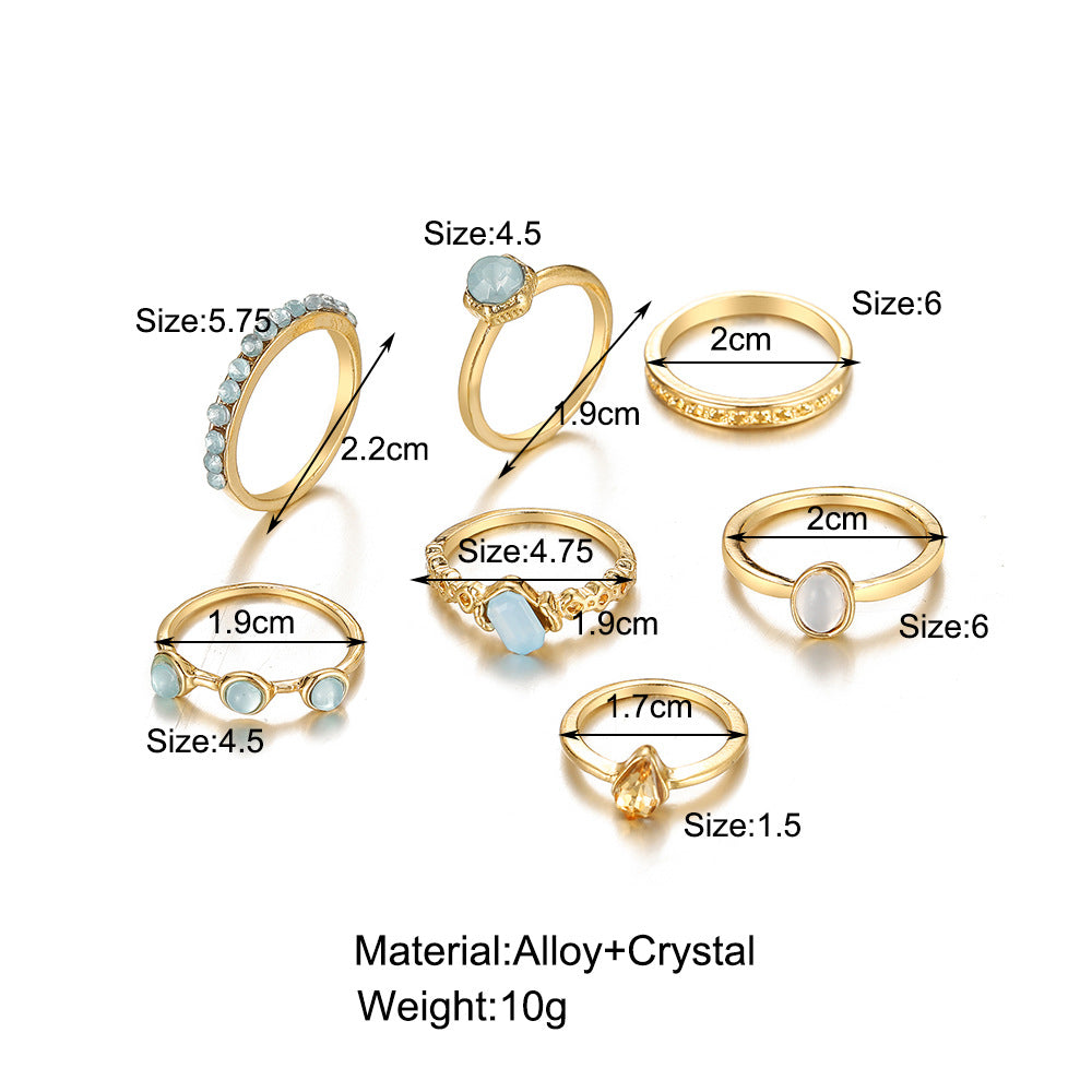 7-Piece Rhinestone Waterdrop Ring Set