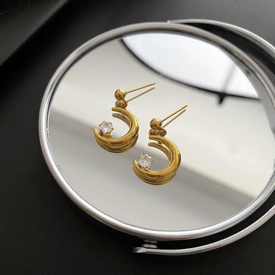 Retro Moon Zircon Titanium Steel Stud Earrings