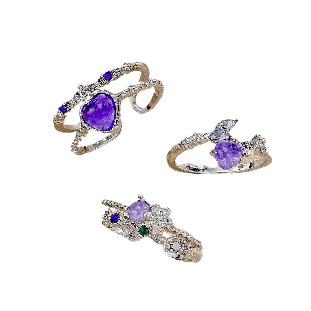 Adjustable Purple Love Moonstone Ring Set