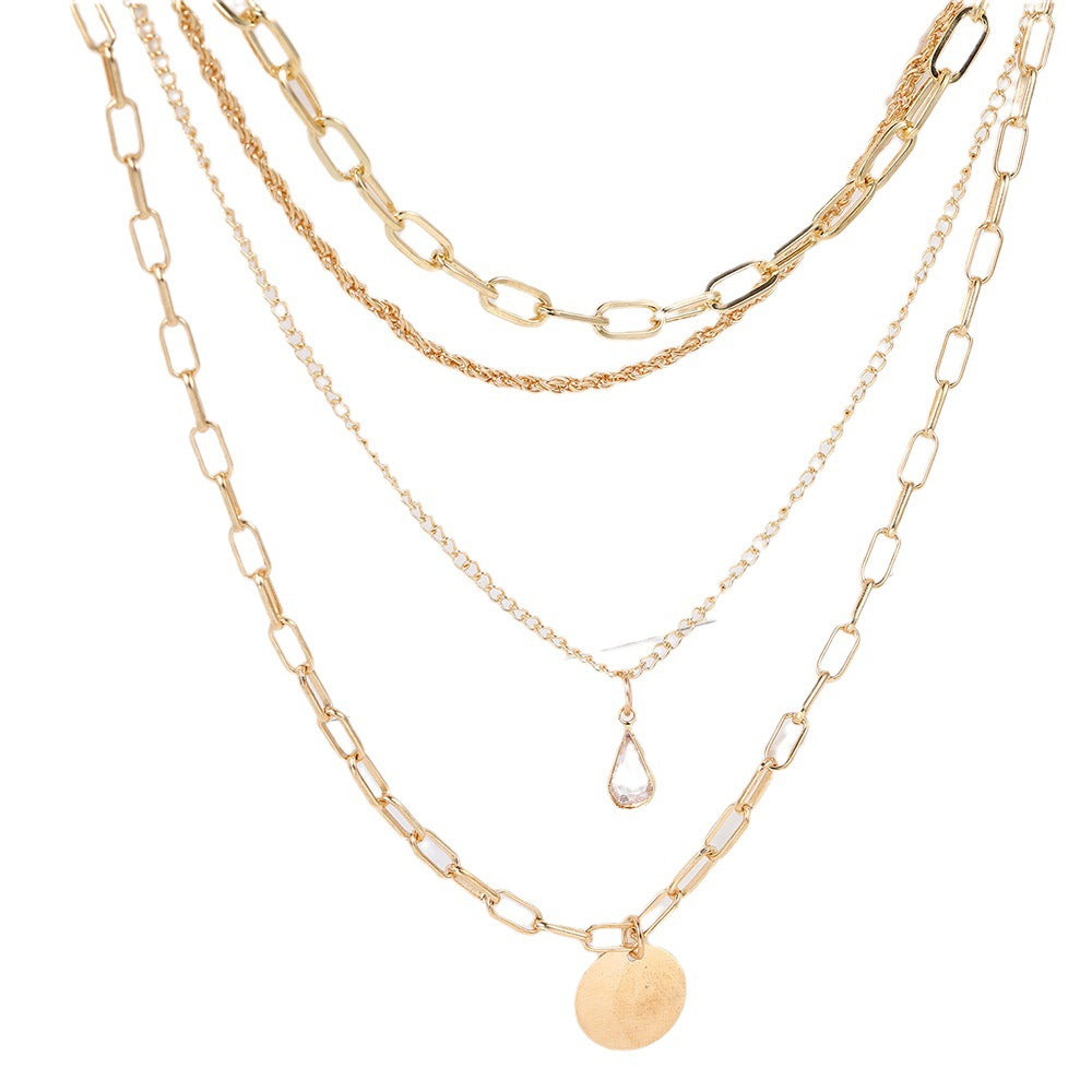 Multi-layer Disc & Waterdrop Necklace