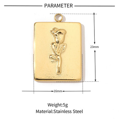 Square oil drop flower titanium steel necklace pendant
