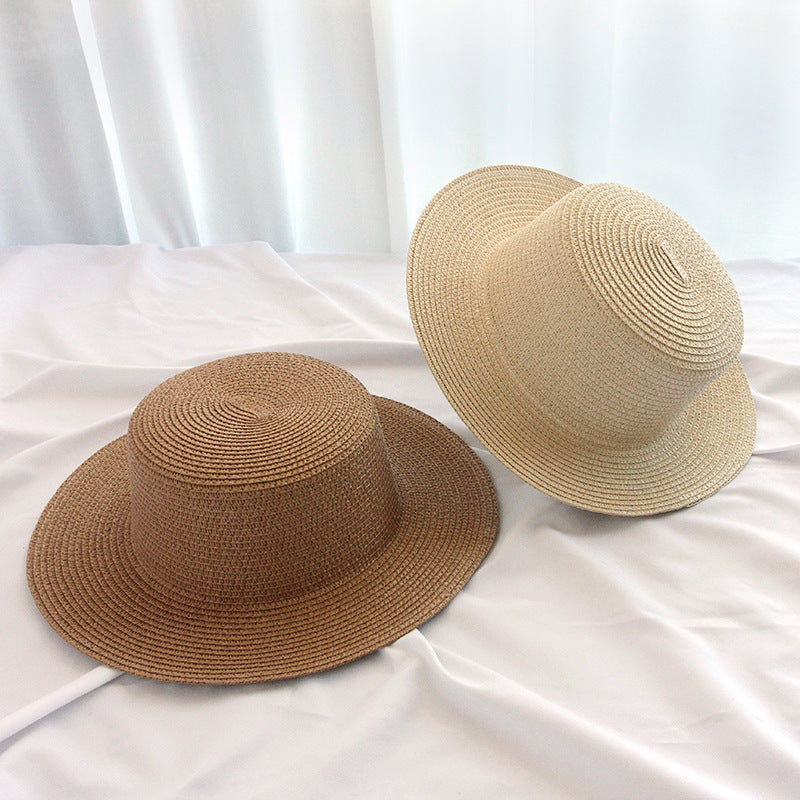 7cm Brim Flat Top Sun Hat Summer Wide-Brim Beach Straw Hat
