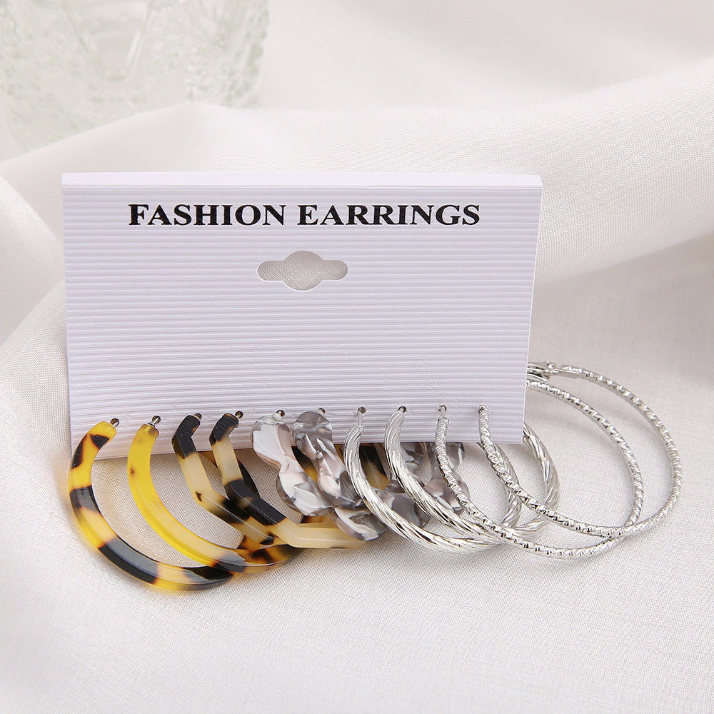 Leopard Print & Floral 5-Pair Earring Set