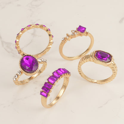 Juego de 5 anillos estilo anillo morado 