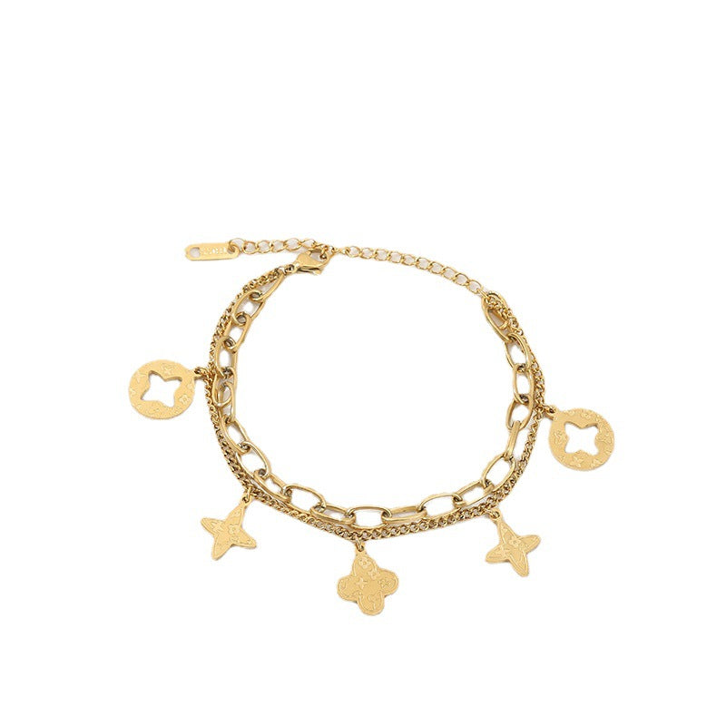 Gold Print Double-layer Titanium Steel Leopard Bracelet