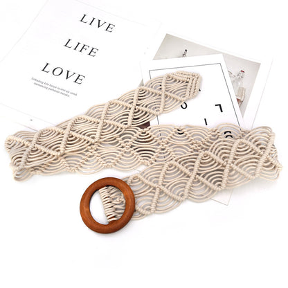 Braided round buckle boxy wide belt