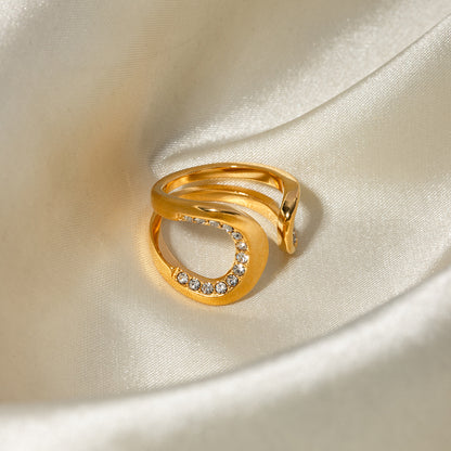 Rhinestone Curved Ring Open Ring