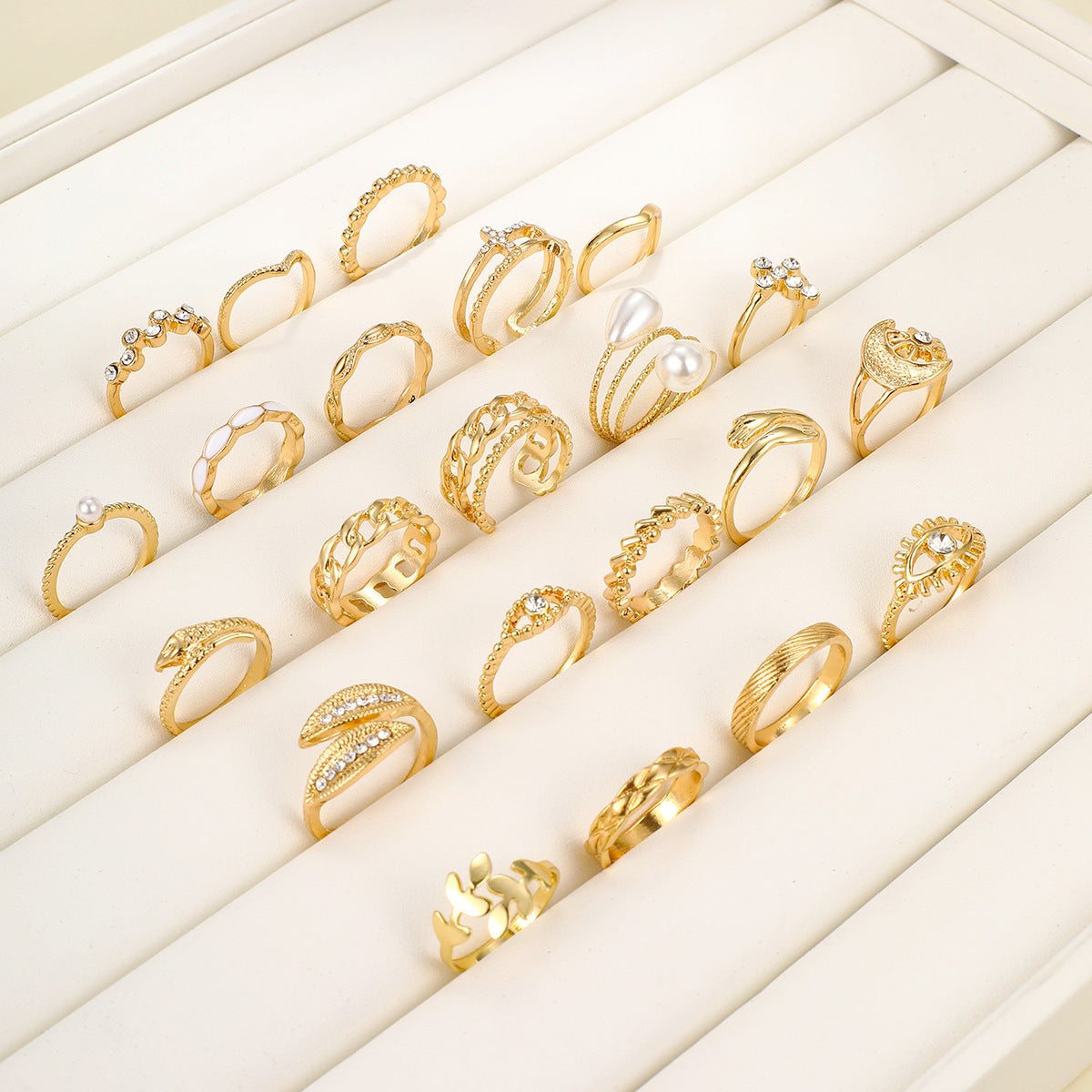 Cross Moon Leaf Ring 23pcs