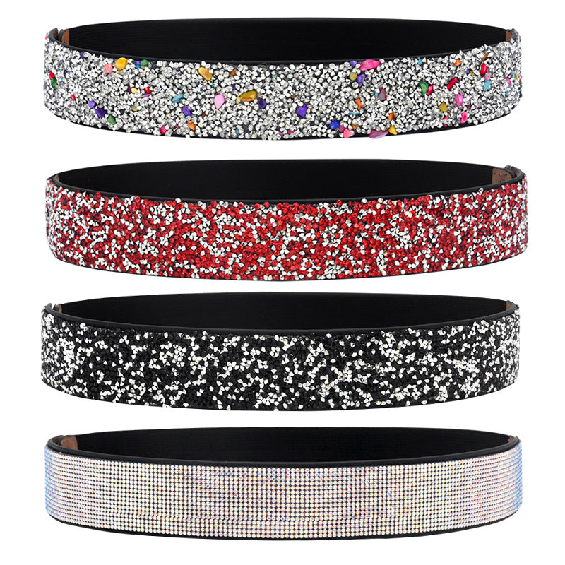 Handmade rhinestone inlaid elastic waist seal