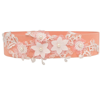Embroidered ladies waist elastic belt