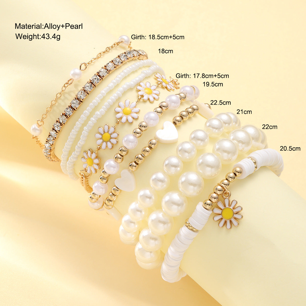 Daisy Pearl Beaded Bracelet Set