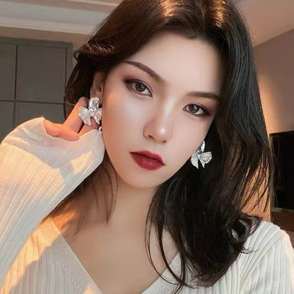 Full Diamond Bow Square Crystal Earrings