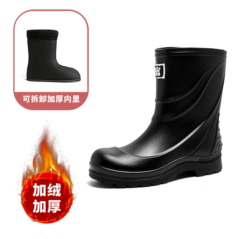 Rain shoes men's medium tube thick sole wear-resistant