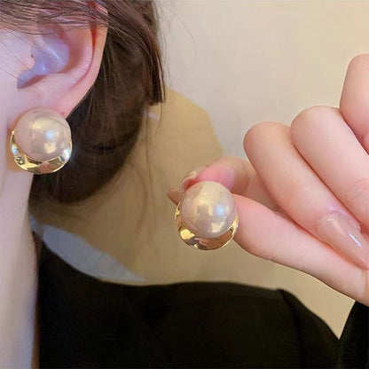 Big pink pearl stud earrings