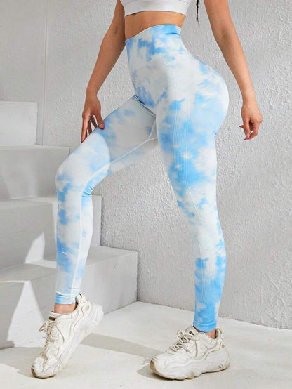 Pantalones de yoga sin costuras con efecto tie-dye 