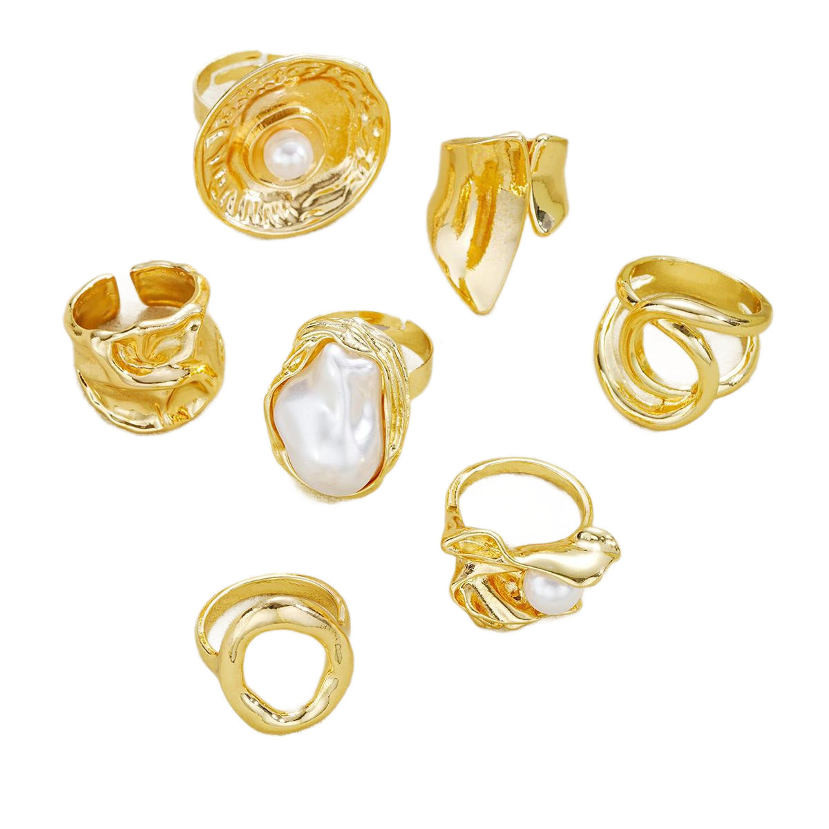 Irregular Pearl Gold-Plated 12-Piece Ring Set