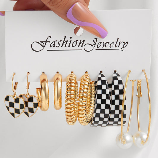Checkerboard Heart Dangle Earrings