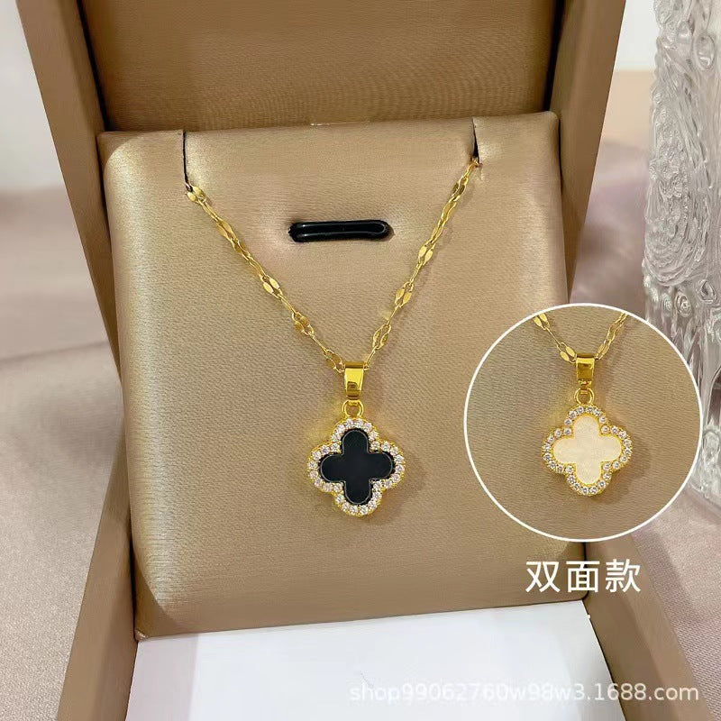 Gold Luxury Clover Necklace, Dual-sided Design, 18k Gold Plated