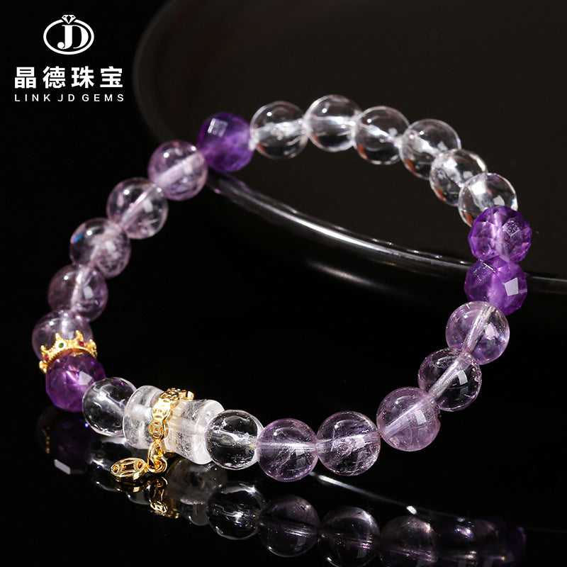 7A Natural Ice Transparent Amethyst White Crystal Bamboo Bracelet