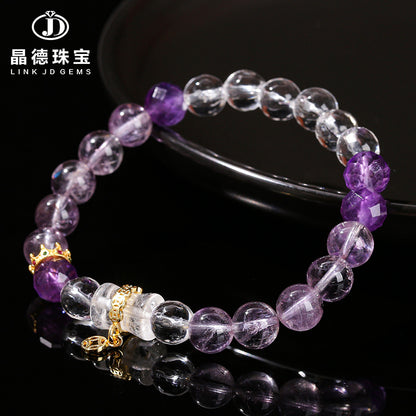 7A Natural Ice Transparent Amethyst White Crystal Bamboo Bracelet