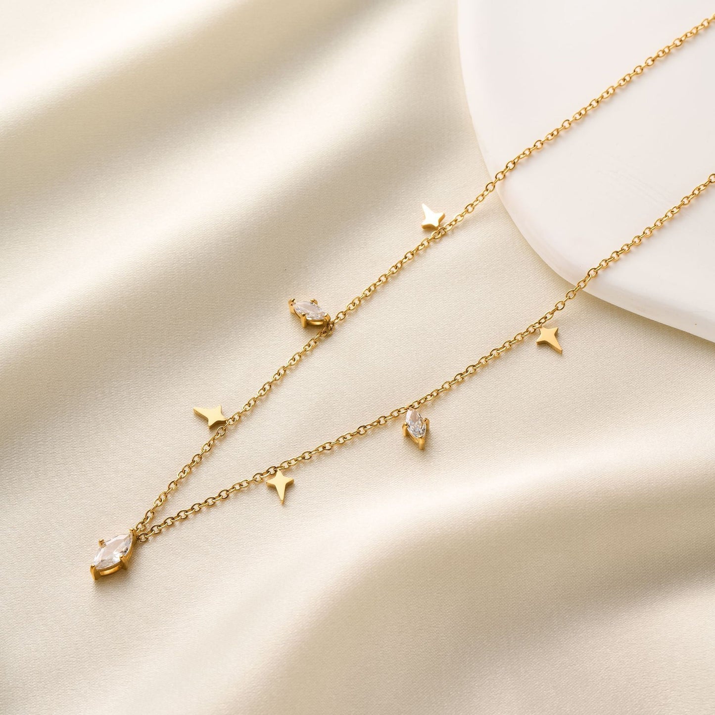 Rhombus Crystal Tassel Necklace