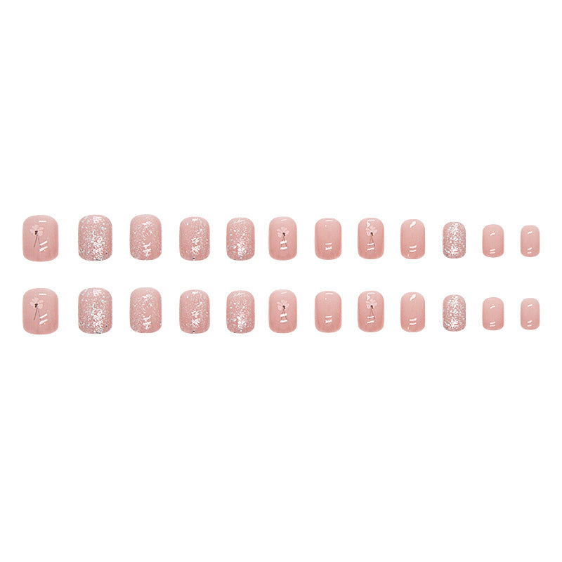 Nude Elegant Floral Short Nails