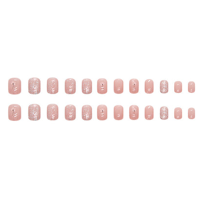 Nude Elegant Floral Short Nails