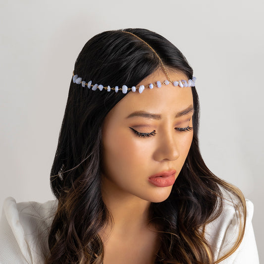 Diadema con flecos de cuentas color turquesa 