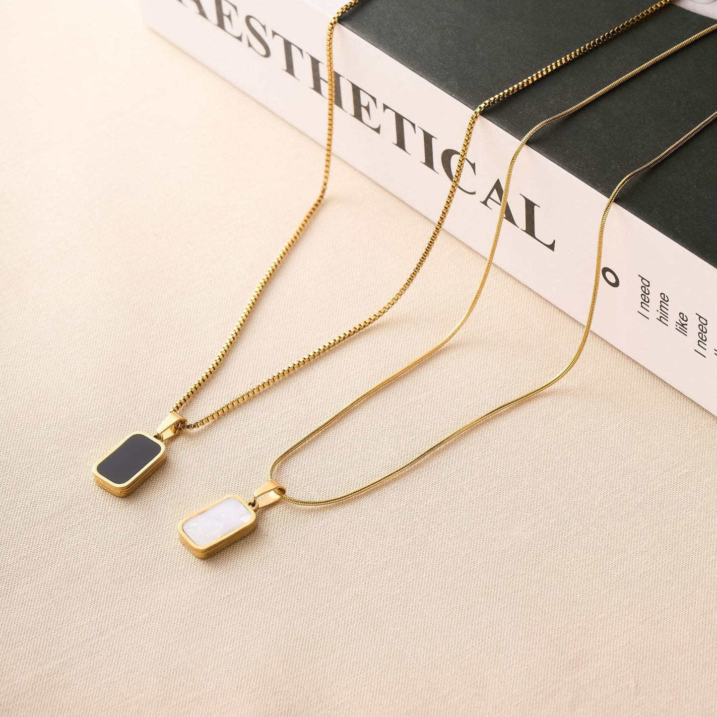 Titanium Steel Black & White Square Necklace