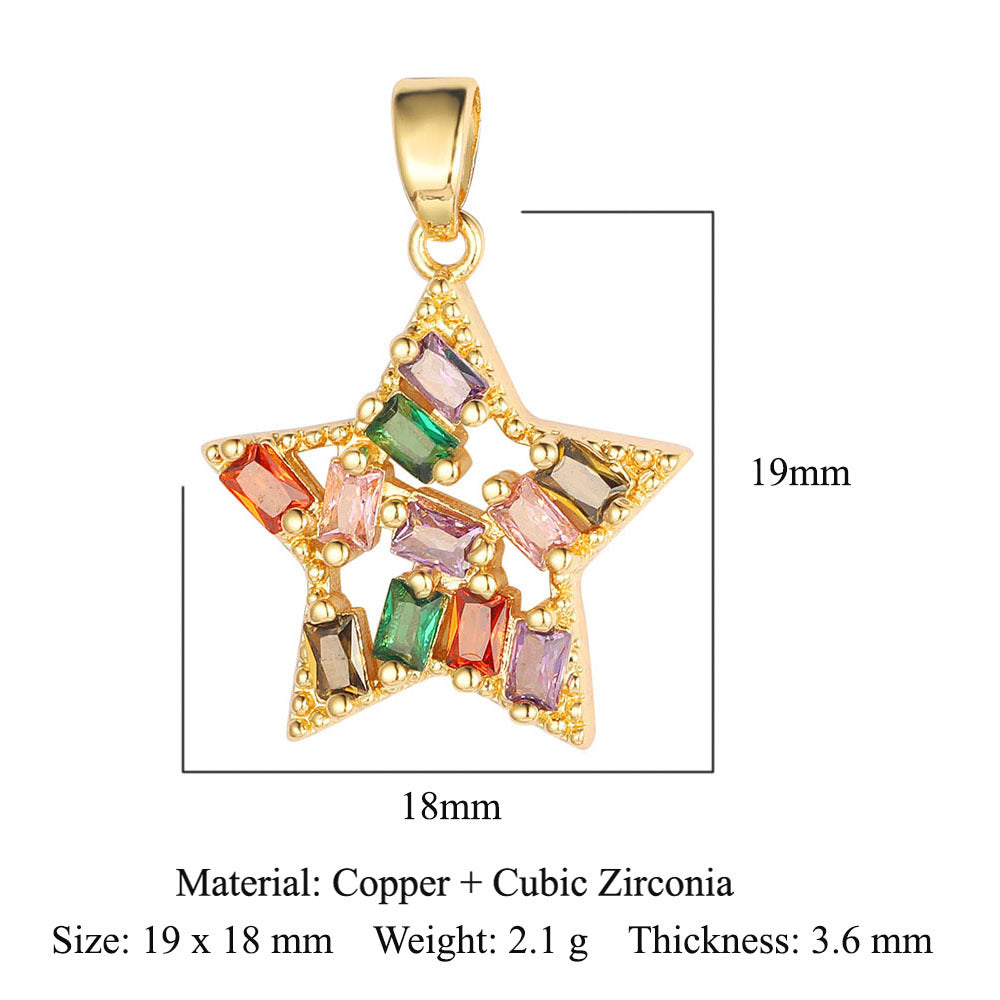 Colgante de cobre y circonita con forma de sol, luna y estrellas 