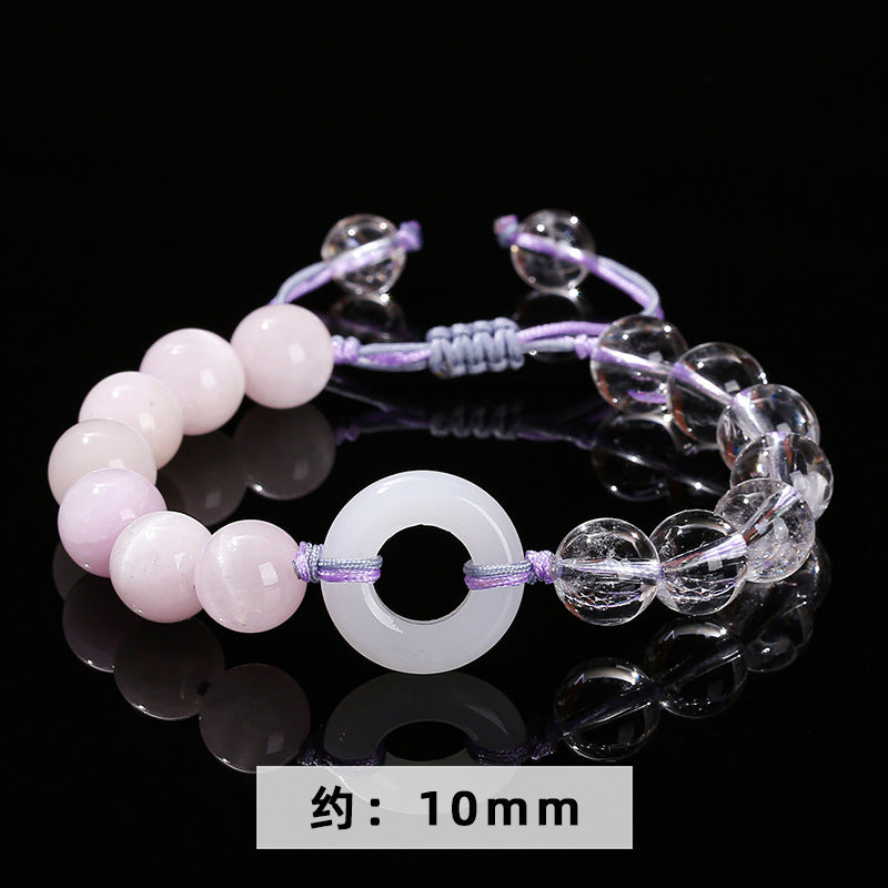 Pulsera trenzada con cuentas redondas de litio púrpura y cristal blanco natural 7A 