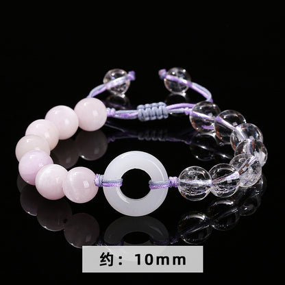 Pulsera trenzada con cuentas redondas de litio púrpura y cristal blanco natural 7A 