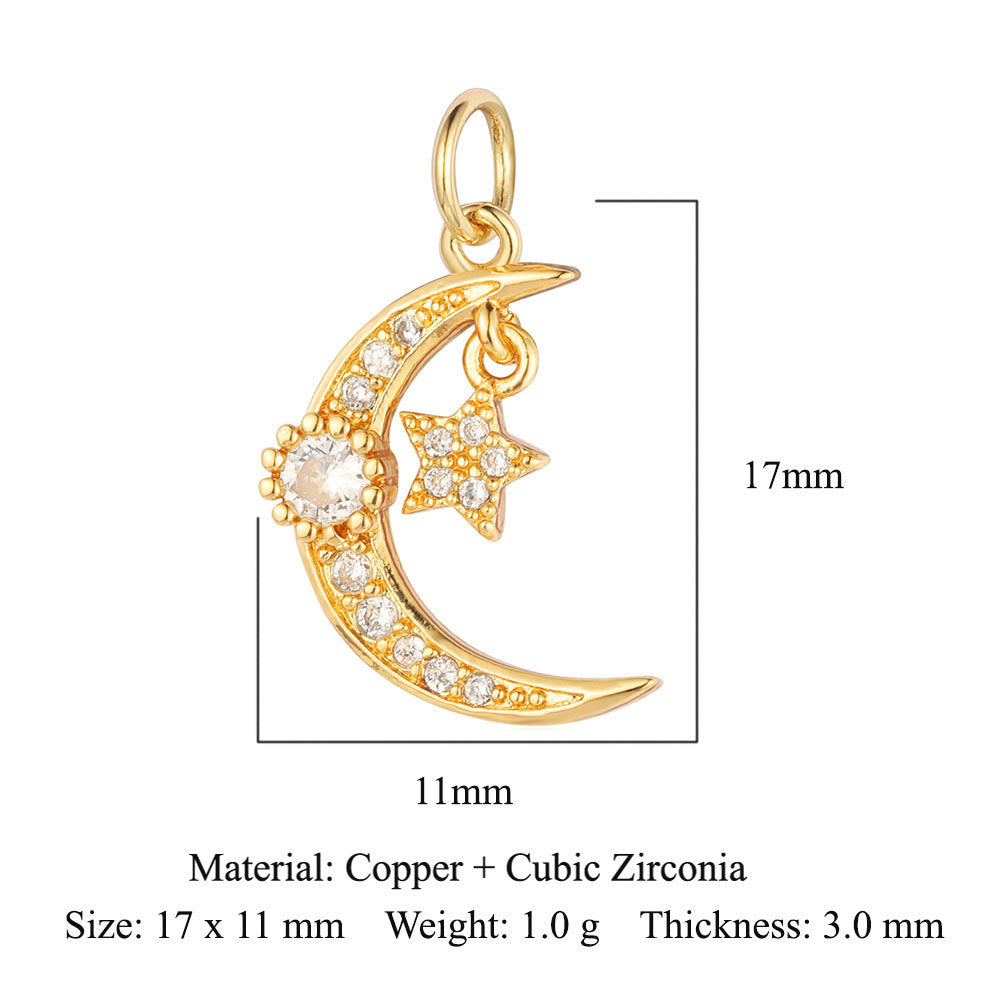 Colgante de cobre y circonita con forma de estrella y sol 