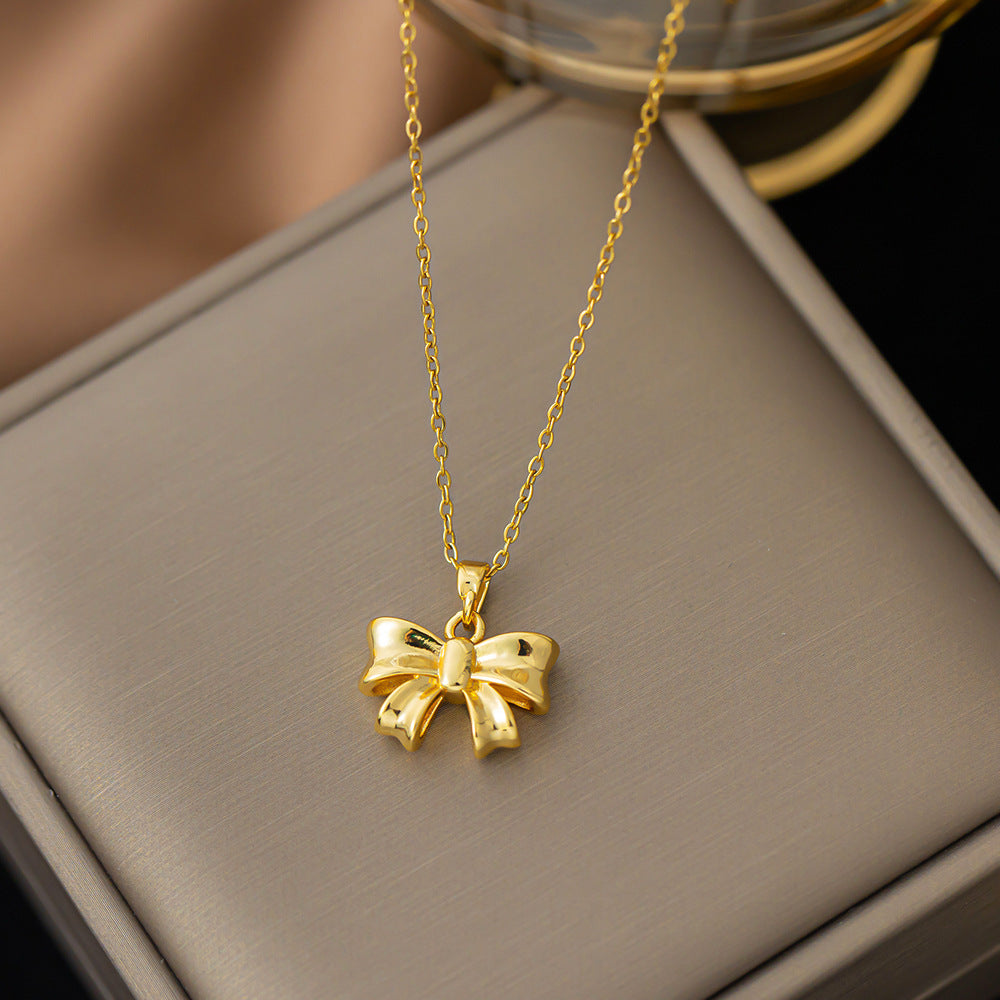 Golden Bow Titanium Steel Necklace Ladies