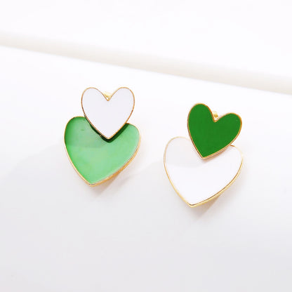 Green Double Heart Earrings