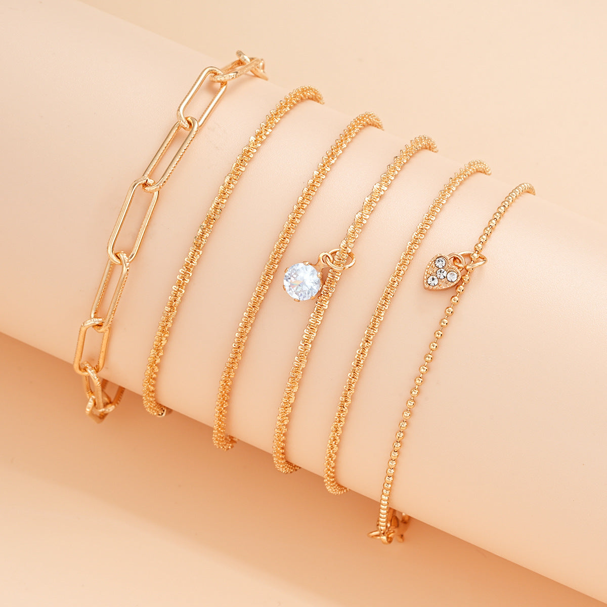 6-Piece Zircon Star Chain Bracelet Set