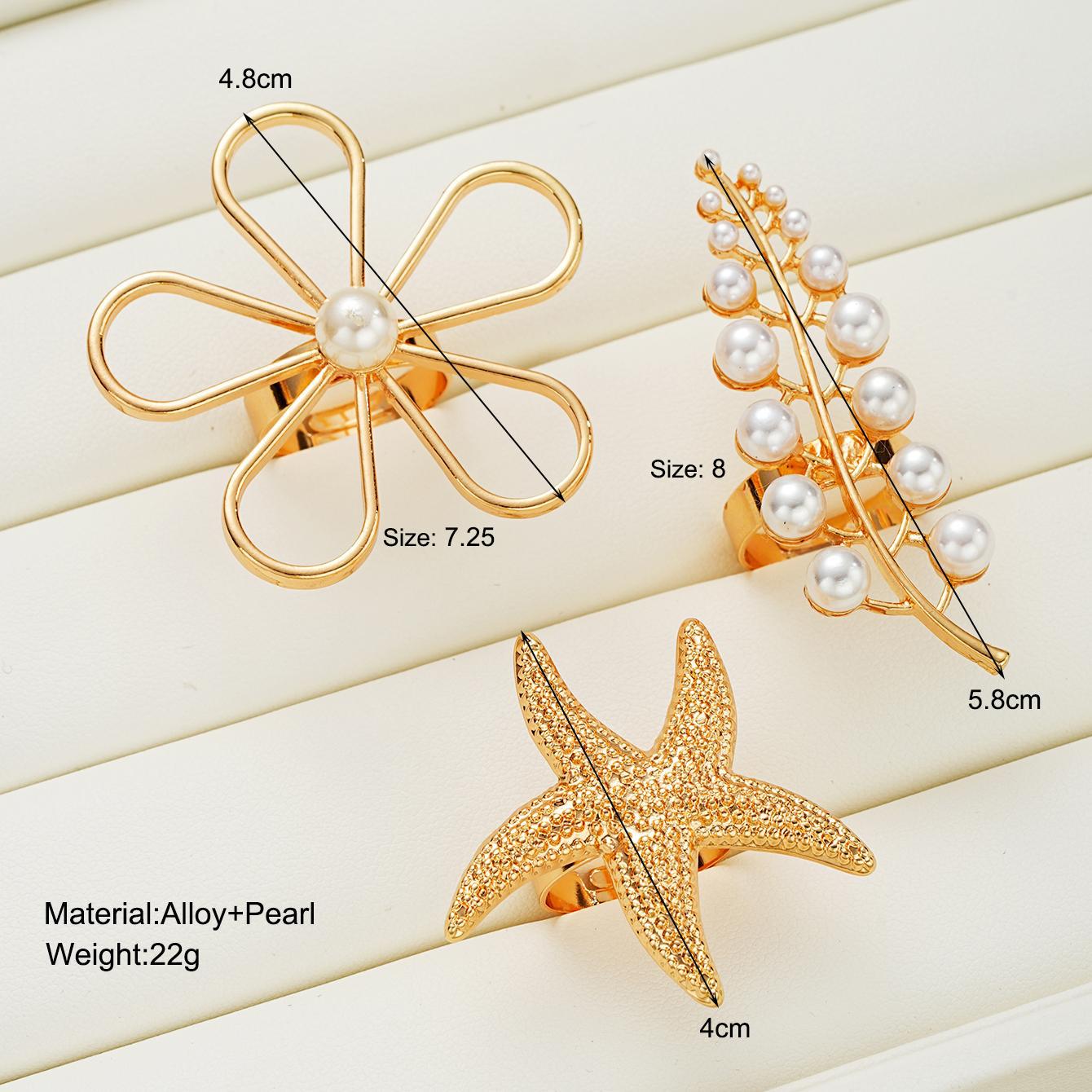 3-Piece Starfish Pearl Ring Set